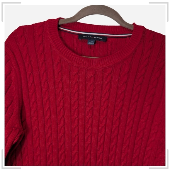 Pre-owned Tommy Hilfiger Red Sweater with Striped Hem - Picture 3 of 9